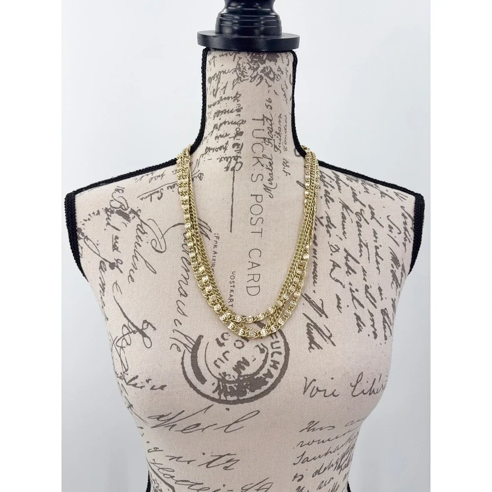 B9 Vintage Sarah Coventry Curb Link Chain Necklace Layered Signed Multi Strand
